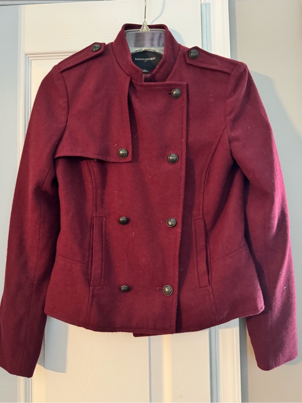Banana Republic Women's Deep Burgundy Double-Breasted Wool Pea Coat